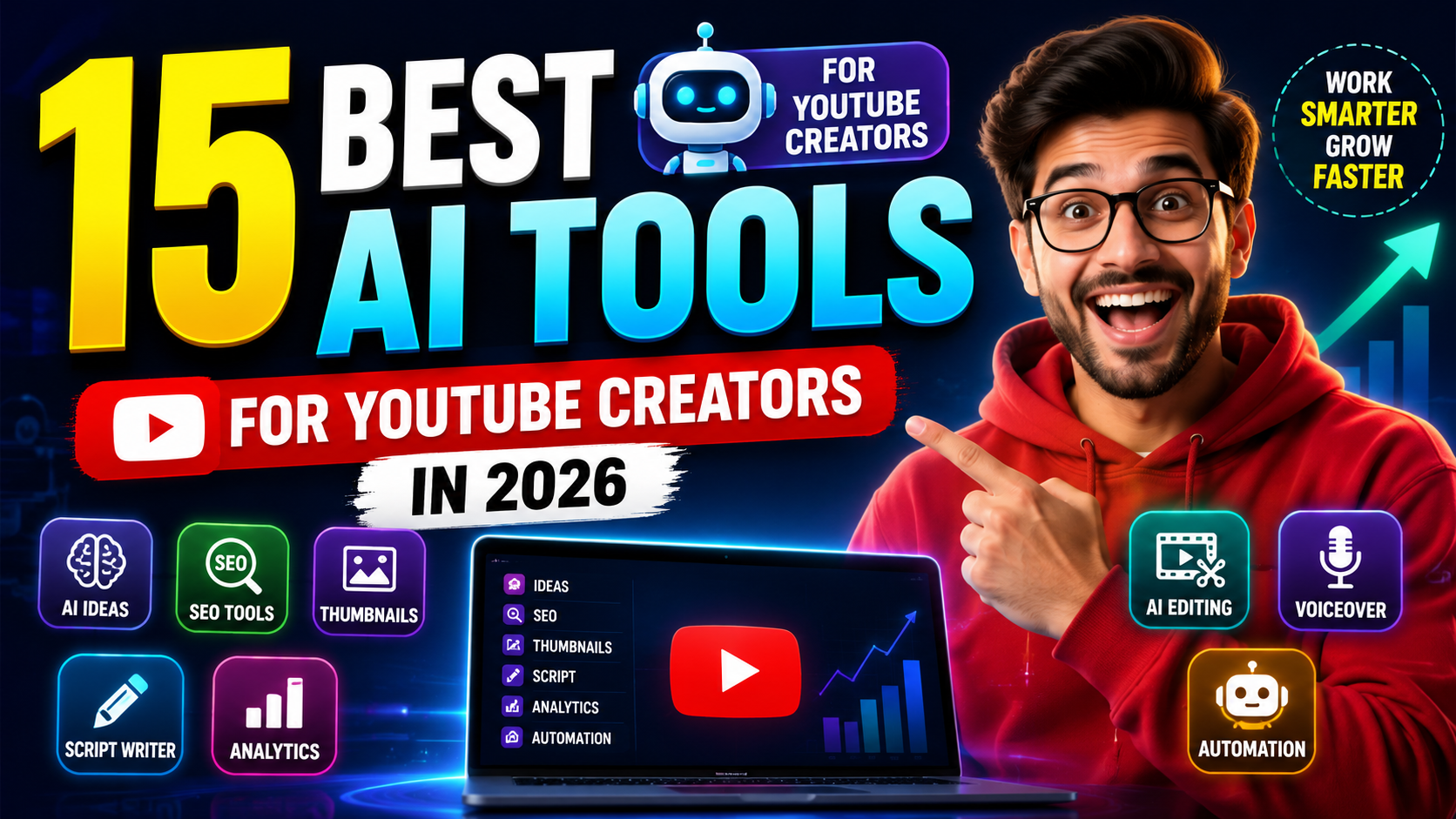 YouTube creator using advanced AI software for video editing and analytics.